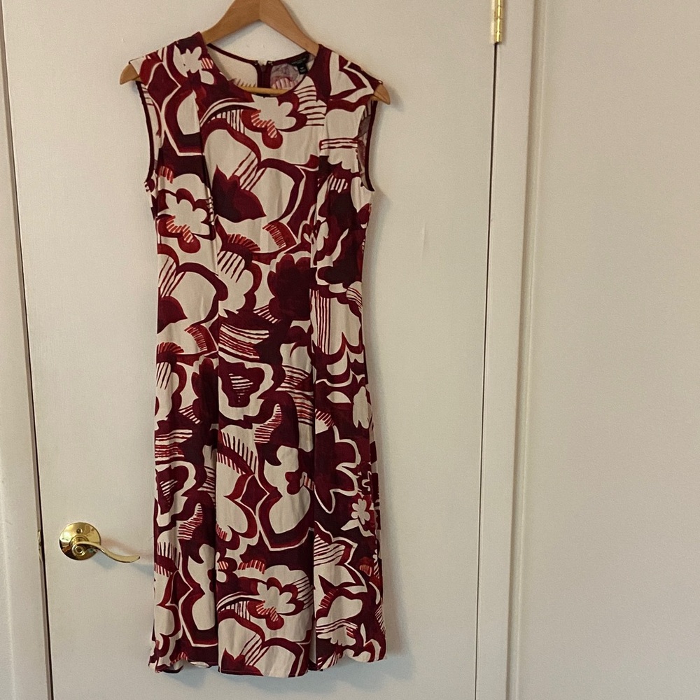 Ann Taylor Burgundy and Cream Floral Midi Dress